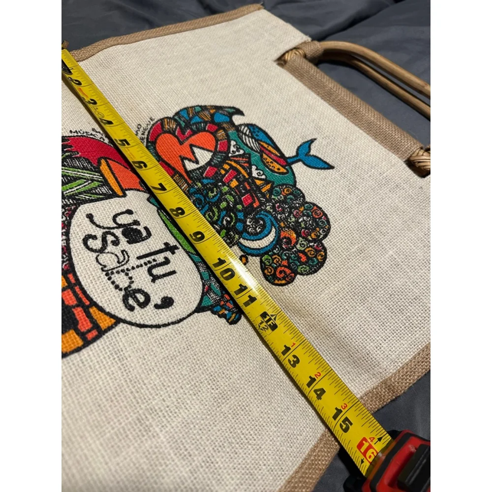 Unisex Jute Tote Bag Tan/Green 